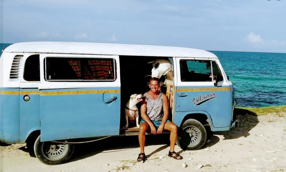 With the old VW van in the mountain town of San José del Pacífico, Oaxaca